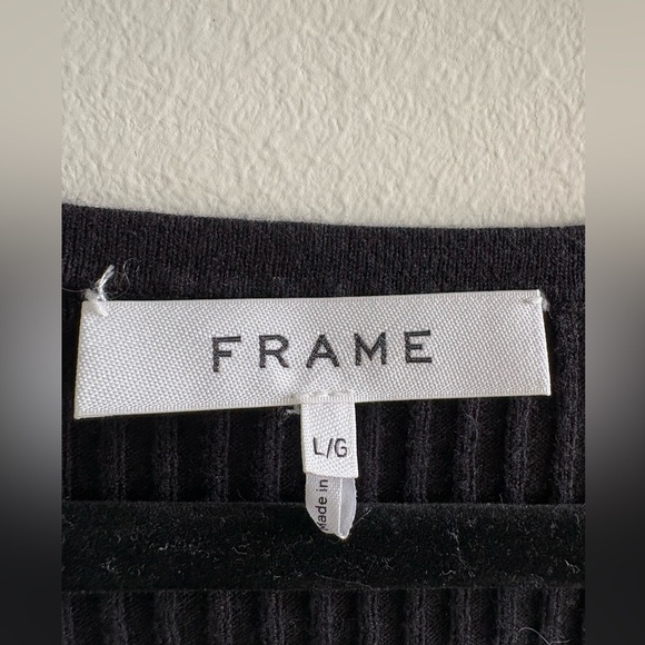 FRAME silk blend square neck bell sleeve black knit top size L - Picture 4 of 6